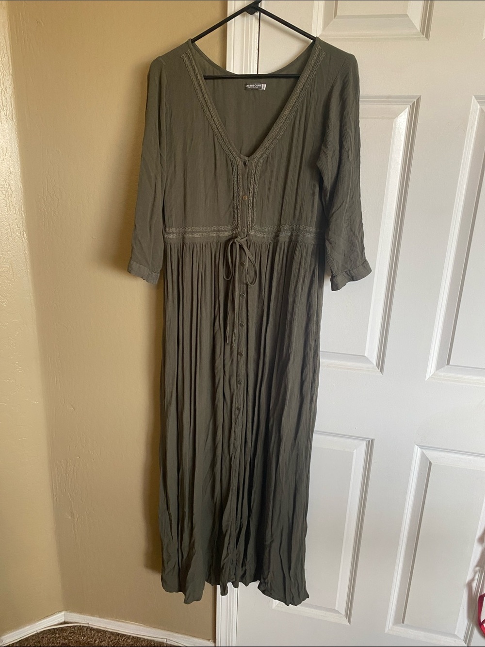 Earthbound Trading Co Olive Green Boho Maxi Dress Large